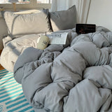 GETADME Cotton Bedding Set 4pcs with Solid Bed Sheet Duvet Cover Pillowcases Single Couple Bedsheet King Queen Double Twin Size