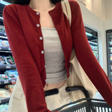 GETADME Alobee Red Cardigan Knit Early Autumn Women Clothes New 2025 Outdoor Crop Sweater Outerwear Long Sleeve Top Bottoming Shirt