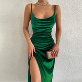 GETADME Velvet Swing Collar Sleeveless Slip Sexy Slit Maxi Dress 2025 New Fashion Evening Party Women Elegant Streetwear Y2K