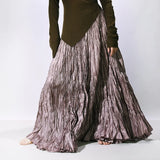 GETADME Good Quality Women Spring Long Skirts Wide Hem Pleated Design High Waist A-Line Dance Maxi Skirts Faldas Femme Streetwear