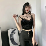 GETADME Black top Vintage Gothic Velvet Black Women Camis Grunge Punk Sexy Lace Trim Bodycon Crop Tops Elegant Backless Emo Streetwear