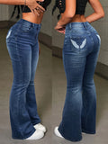 GETADME Y2k Casual Stretchy High Waist Wings Embroidered Flare Leg Jeans Sexy Retro Pocket Skinny Fitted Festival Jeans For Women