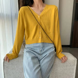 GETADME Women's Long Sleeve Cropped Cardigan V Neck Button Down Knit Lady Autumn Spring Knitted Single-breasted Cardigan Sweaters