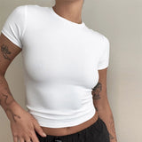 GETADME Woman Clothing Short Sleeve T-shirt Slim Fit Tops Female O-Neck Knitted Sheath Tee Shirt Street Wear Sex Sporty 2025 Y2K New2410