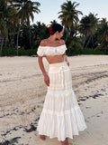 GETADME Women's High Waisted White Lace Patchwork Maxi Bubble Skirt Boho Style Suitable For Music Festivals Concerts Coachella Parties