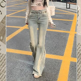 GETADME Women Vintage Blue Jeans High Waist American Retro 90s Raw Material Edge Design Y2k Denim Pants Streetwear Wide Leg Jeans