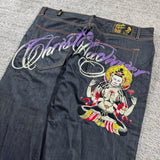 GETADME Baggy Wide Leg Y2K 2000s Loose Jeans Embroidered Buddha Casual Denim Pants Harajuku High Waist Straight Jeans Y2k Women Clothing