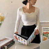 GETADME Knitted Pullovers Women Vintage Solid Sweaters Autumn Winter Korean Elegant Slim Knitwear Square Collar All Match Jumpers New