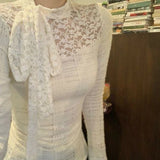 GETADME Vintage Lace Patchwork Long Sleeve T Shirts Women Korean Fashion Elegant Slim Lace Up Bow Top Autumn Winter New Soft Female Tees