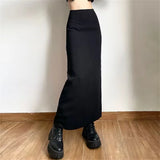 GETADME 2026 New Spring Summer Black Long Skirts Women Pure Back-slit Designed High Waist Elegant Office Lady Korean Fashion Clothing