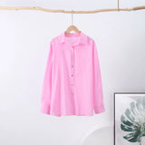 GETADME Fashion Loose Women's Shirts Long Sleeve Lapel Oversize Female Blouses 2025 Spring Summer Elegant Pink Cotton Linen Lady Shirts