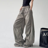 GETADME Woman Y2K Parachute Gray Pants Harajuku Streetwear Letter Embroidery Wide Leg Trousers Oversize Pockets Baggy Cargo Sweatpants