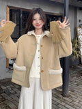 GETADME Retro Korean Style Women's Cotton Jacket Lamb Fur Unique Beautiful Short Size Autumn New Milk Series Cotton Coat
