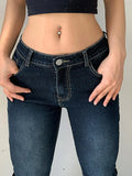 GETADME Kalevest Y2K High Street Low Rise Jeans Blue Women Pants Bootcut  Pockets Jeans Streetwear Low Waist Jeans Wide Leg Pants