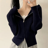 GETADME Hooded Knit Cardigan for Women Long Sleeve Fuzzy Zip Up Knit Crop Sweater Jacket Fall Winter Teen-girl Y2K Acubi Outfit