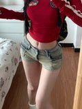 GETADME Woman Gyaru Jean American Style Hot Pants Punk Shorts High Street Denim Sexy Shorts Vintage Low Waist Tight Bodycon Y2k