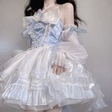 GETADME 2026 New French Romantic Lolita Elegant Dress Irregular Cosplay Princess Puff Sleeve Bowknot Flower Mesh Fantastic Fairy Dresses