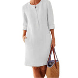 GETADME Women Casual Soild Long Sleeve Cotton And Linen Tunic Dress Vintage Straight Dress Long Sleeve Oversized Mini Knee-Length Dress