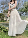 GETADME 2025 Spring and Summer New pleated A-line skirt in the long high waist thin gauze skirt  Lady Girl Skirt Chic Elegant Long Skirt