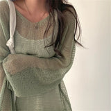 Getadme- Full Sleeves Pullovers Hollow Out Sweaters Tops Sexy Women Fashion Casual Streetwear Chic Female Losse Sweaters Korean style