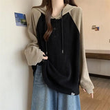 GETADME Women Clothing Fashion Casual Long Sleeve Hoodies Spring Autumn Loose Lazy Style Top Tee Office Lady Button Patchwork Pullover