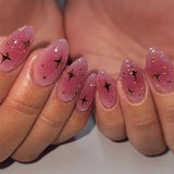 Getadme French Fake Nails Red Five-pointed Star False Nails Full Cover Press on Nail Tips y2k Nail Art Almond Artificial Nail Patches