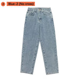 GETADME Prints Jeans Men 2026 New Streetwear Baggy Wide Leg Jeans Korean Fashion Drapes Straight Casual Loose Denim Cargo Pants