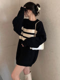 Getadme- 6XL Oversized New Korean Fashion Style Lazy Knitted Stripes Jumper Vintage Plus Size Loose Long Sleeve Pullover Tops Streetwear