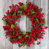 GETADME YeeNanee Christmas Decoration Wreaths for Front Door Handmade Cypress Leaf Red Berry Pine Wreath Xmas Home Wall Window Decor