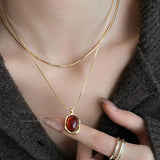 GETADME Vintage Brown Natural Stone Pendant Necklace for Women Fashion Geometric Long Leather Rope Necklace Sweater Chain Jewelry Gifts