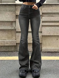 GETADME Women Flare Stretch Moustache Jeans Fashion Skinny Bell Bottom High Waist Gray Denim Pants Lady Classic Y2K Punk Long Trousers