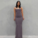 GETADME 2025 Summer Dresses For Women Sexy Spaghetti Strap Black Long Dress Y2k Sleeveless Solid Skinny Bodycon Trumpet Maxi Vestidos