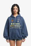 GETADME Y2K Vintage Harajuku Hoodie Women Men Chinese Letter Print Zip Up Sweatshirt Retro Graffiti Streetwear Oversized Loose Jacket