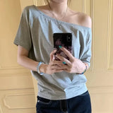 GETADME T-shirts Women Solid Simple Summer Casual Cleanfit Short Sleeve All-match Young Girls Streetwear Y2k Top Aesthetic Clothes Ins