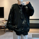 GETADME Long Sleeve Sweater Streetwear Men's Sweater Hip Hop Style Ripped Two-piece Design Knitted Round Neck Soft Warm Fall/winter