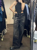 Getadme Vintage Black Wide Leg Jeans Women Oversized High Street Korean Fashion Baggy Denim Trousers Grunge Y2k Female Hip Hop