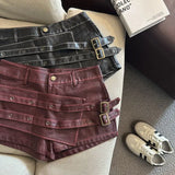 GETADME 2026 New Retro Design Spice Girl Style Sexy A Word Super Shorts Pu Leather Shorts Skirts Women
