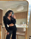 GETADME 투피스 팬츠 세트 여성 후드 지퍼 두꺼운 짧은 스웨트셔츠 코트 포켓 긴팔 크랩 탑 신축성 허리 팬츠 정장