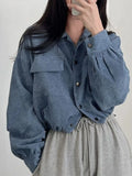 Getadme Vintage Corduroy Cropped Jacket Women Korean Fashion Long Sleeve Drawstring Blouses Female Casual Loose Single Breasted Coats