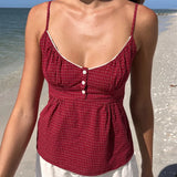 GETADME Y2k Fairycore Spaghetti Strap Camisole Women Cute Peplum Vest Coquette Low Cut V-neck Babydoll Tank Boho Going Out Crop Top
