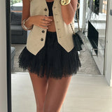 GETADME Women Y2k Lace Mini Skirt Fairy Coquette Low Rise Pleated Ruffle Half Slip Skirt Vintage Layered Flowy Short Skirt Streetwear