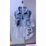 Getadme Fashion Striped Denim Jacket Women's Spring/Summer New Design Sense Stitching Women Jackets Temperament Coat Top