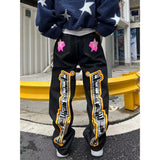 GETADME Men's letter star print y2k jeans American style hip hop high waist loose layered straight zipper fashion pants trend hot sale