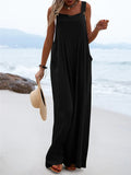 GETADME Overalls Women Summer Jumpsuit Outfits Plus Size Solid Color Casual Button Wide Leg Suspender Pants Overalls with Pockets