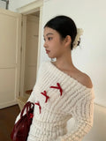 GETADME Skew Collar Off Shoulder Knitted Tops Women 2025 Spring Autumn New Bottoming Pullovers Y2k Long Sleeve Slim Fit Sweaters