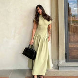 GETADME 여성 패션 오프숄더 슬래시넥 맥시 드레스 우아한 디너 파티 베스티도 여성 하이웨이스트 스플라이스 플리츠 롱 드레스