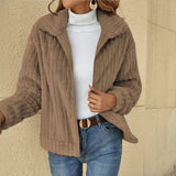 GETADME Women's Plush Cardigan Short Jackets Plus Size Ribbed Lapel Thickened Winter Casual Warm Oversize Zipper Coats Sweater Outerwear