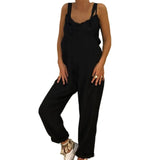 GETADME 여성 점프수트 편안한 롬퍼 얇고 피부 친화적인 루즈한 단색 여성 롬퍼 조절 가능한 스트랩 점프수트 긴 바지 롬퍼