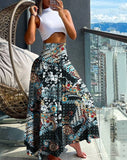 GETADME Fashion Cotton Women Floral Print Skirt Side Tie Beach Skirts Summer High Waist Wrap Flower Long Skirt