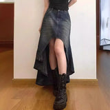 GETADME Vintage High-waisted Denim Skirt American Style Sensibility Petite Fish Tail Skirt Long Dress For Women